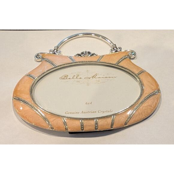 NWT Belle Maison Austrian Crystal Encrusted Purse Shaped Oval Frame Orange 6 X 4 - Picture 2 of 4